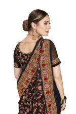 Black Kashmiri Resham Heavy Embroidered Border Work Georgette Saree Sari with Heavy Work UnStitch Blouse Piece For Women & Girls - Image 4