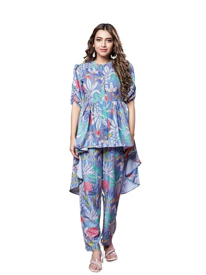 61tx+-ELZUL._SY879_ Women Ethnic Kurta Set | Rayon Co-Ord Set | Fancy Pajama Set | Pack of 2 | Floral Printed Top & Pant Set | Full Pair Set | A-line Kurta Set for Women | - Image 1